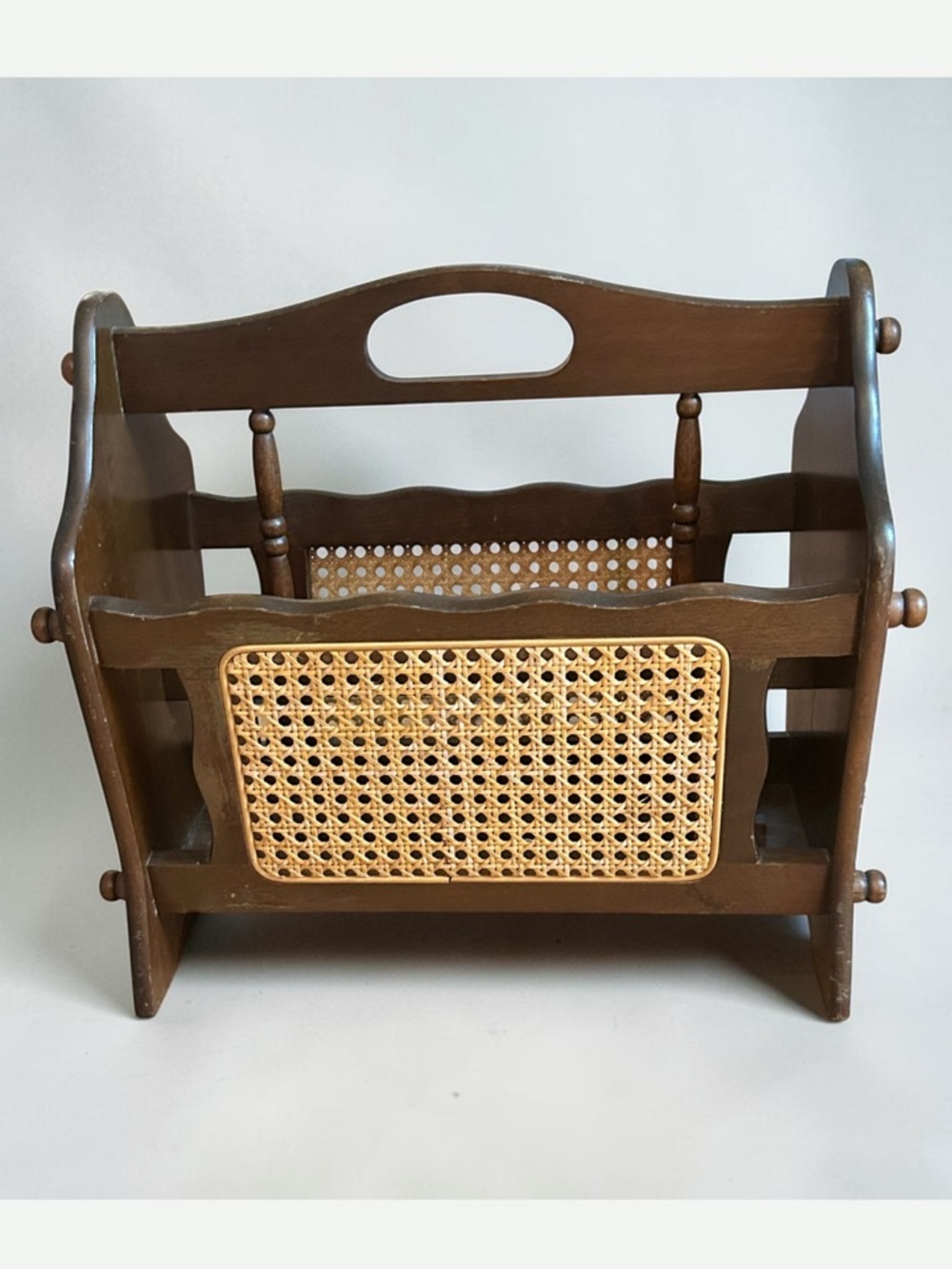Vintage 1970’s Jay Import Co Wooden Cane Woven Magazine Rack